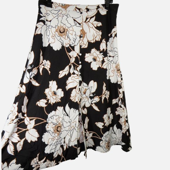 Apt. 9 Dresses & Skirts - APT. 9 Women's Black Floral Front Slit Midi Skirt Decorative Buttons Size Large